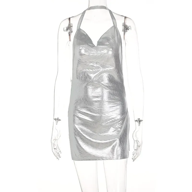 Women's Sequin Party Dress Elegant Hanging Neck Backless Mini Dress for Evening Clubwear showcase 36