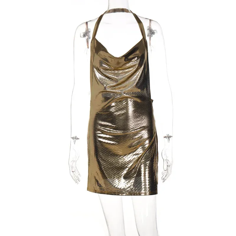 Women's Sequin Party Dress Elegant Hanging Neck Backless Mini Dress for Evening Clubwear showcase 29