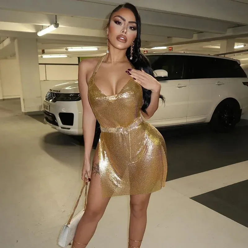 Women's Sequin Party Dress Elegant Hanging Neck Backless Mini Dress for Evening Clubwear showcase 5