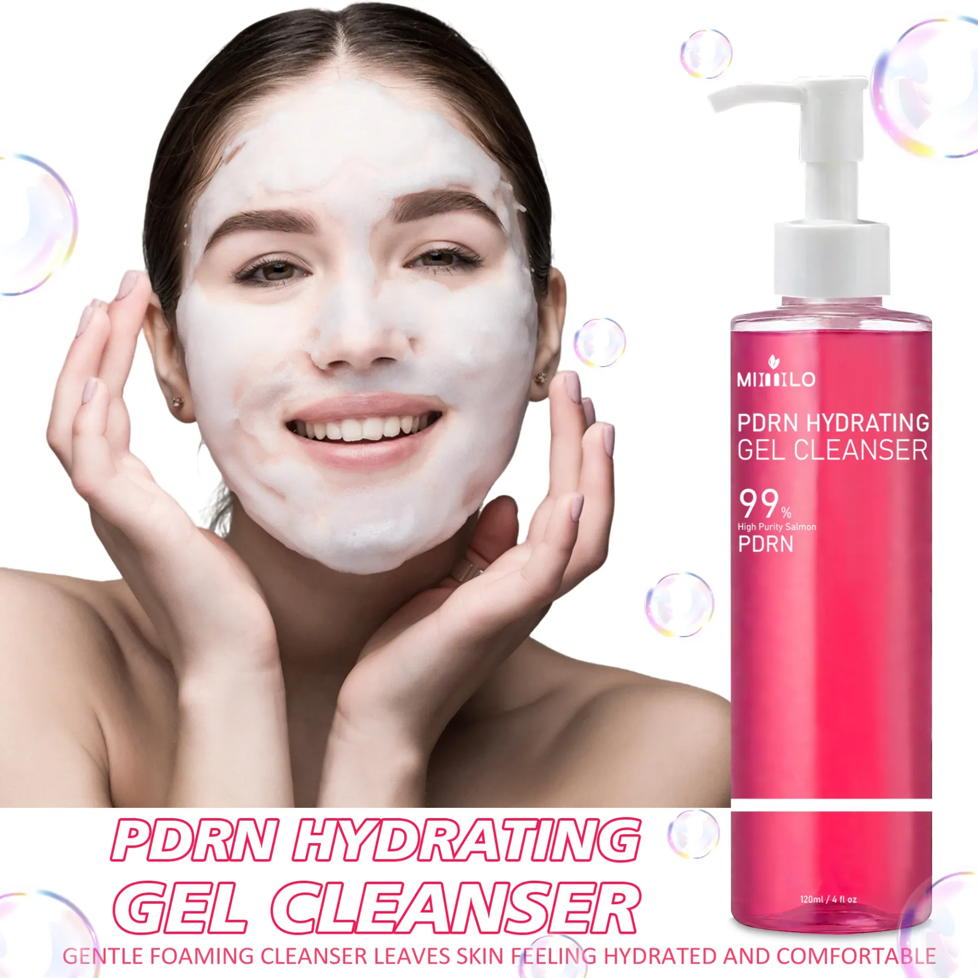 DNA PDRN Salmon Pink Foam Cleansing Gel 120ml - Deep Pore Cleanser for Oily Skin, Blackhead Removal, Gentle & Non-Irritating Formula for Radiant Skin thumbnail 2