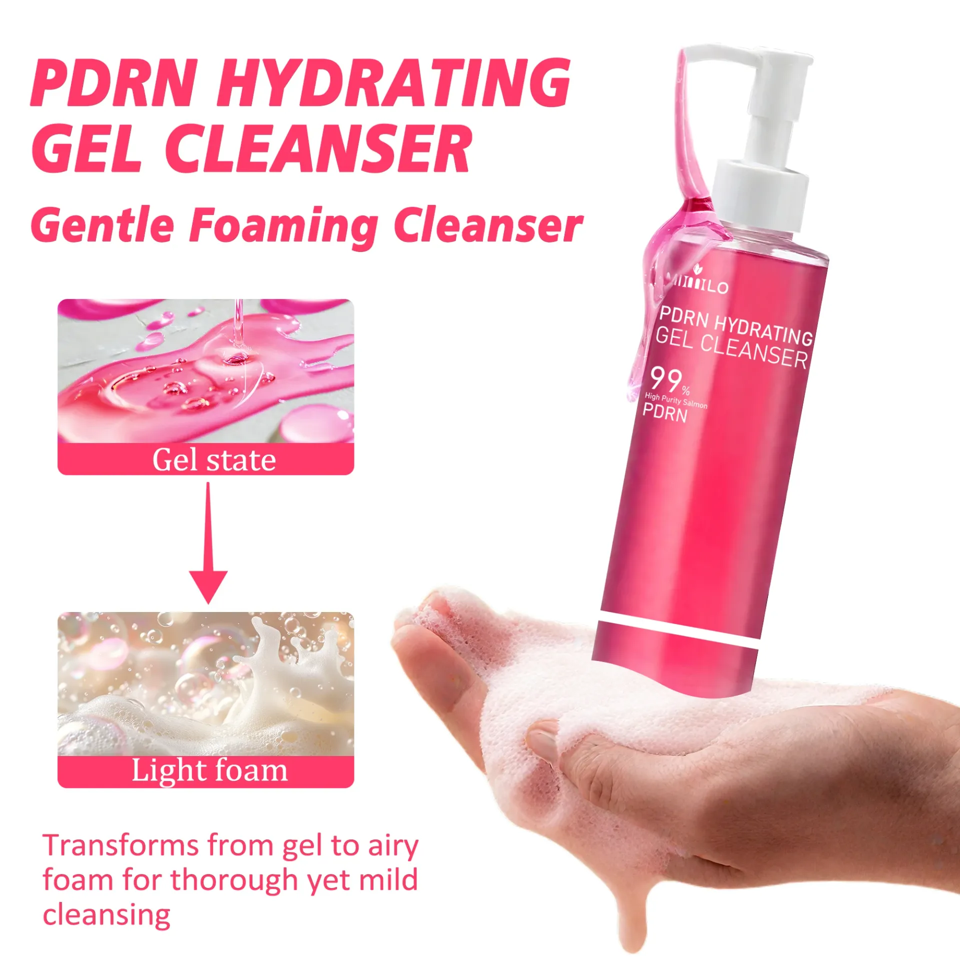 DNA PDRN Salmon Pink Foam Cleansing Gel 120ml - Deep Pore Cleanser for Oily Skin, Blackhead Removal, Gentle & Non-Irritating Formula for Radiant Skin thumbnail 4