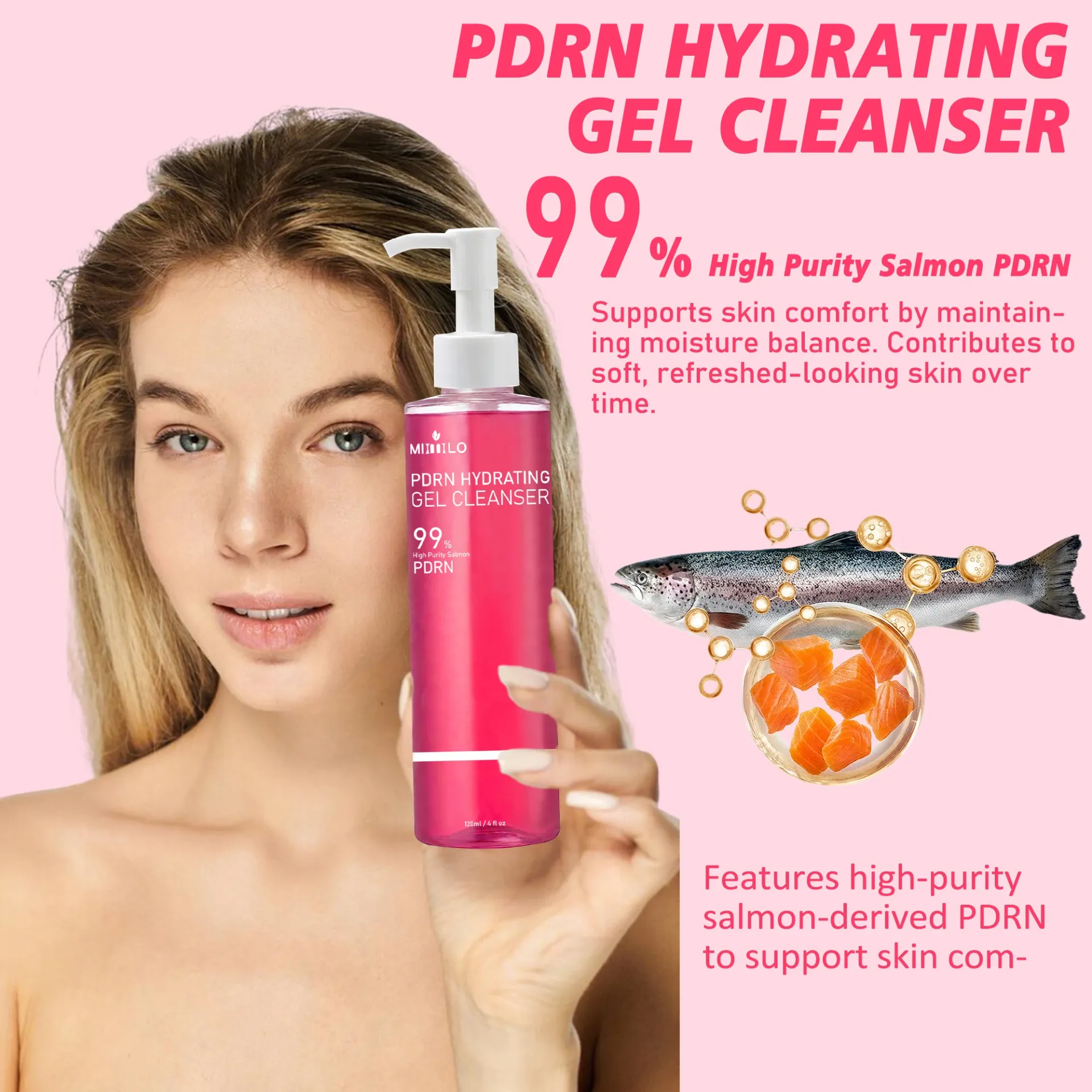 DNA PDRN Salmon Pink Foam Cleansing Gel 120ml - Deep Pore Cleanser for Oily Skin, Blackhead Removal, Gentle & Non-Irritating Formula for Radiant Skin thumbnail 5