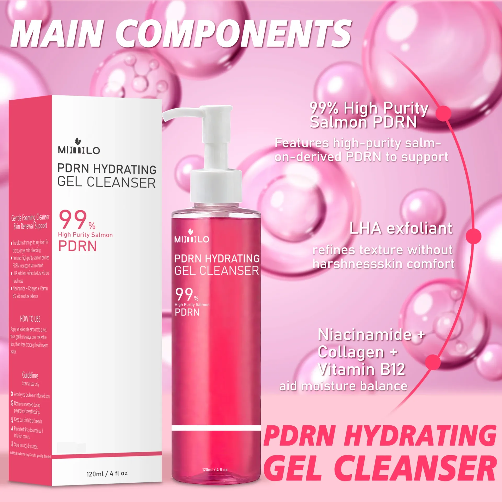 DNA PDRN Salmon Pink Foam Cleansing Gel 120ml - Deep Pore Cleanser for Oily Skin, Blackhead Removal, Gentle & Non-Irritating Formula for Radiant Skin thumbnail 6
