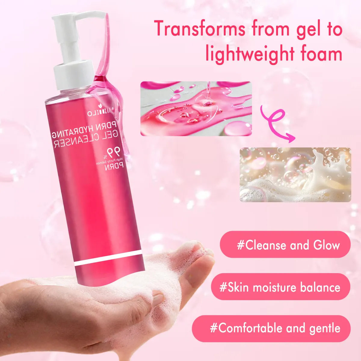 DNA PDRN Salmon Pink Foam Cleansing Gel 120ml - Deep Pore Cleanser for Oily Skin, Blackhead Removal, Gentle & Non-Irritating Formula for Radiant Skin showcase 3