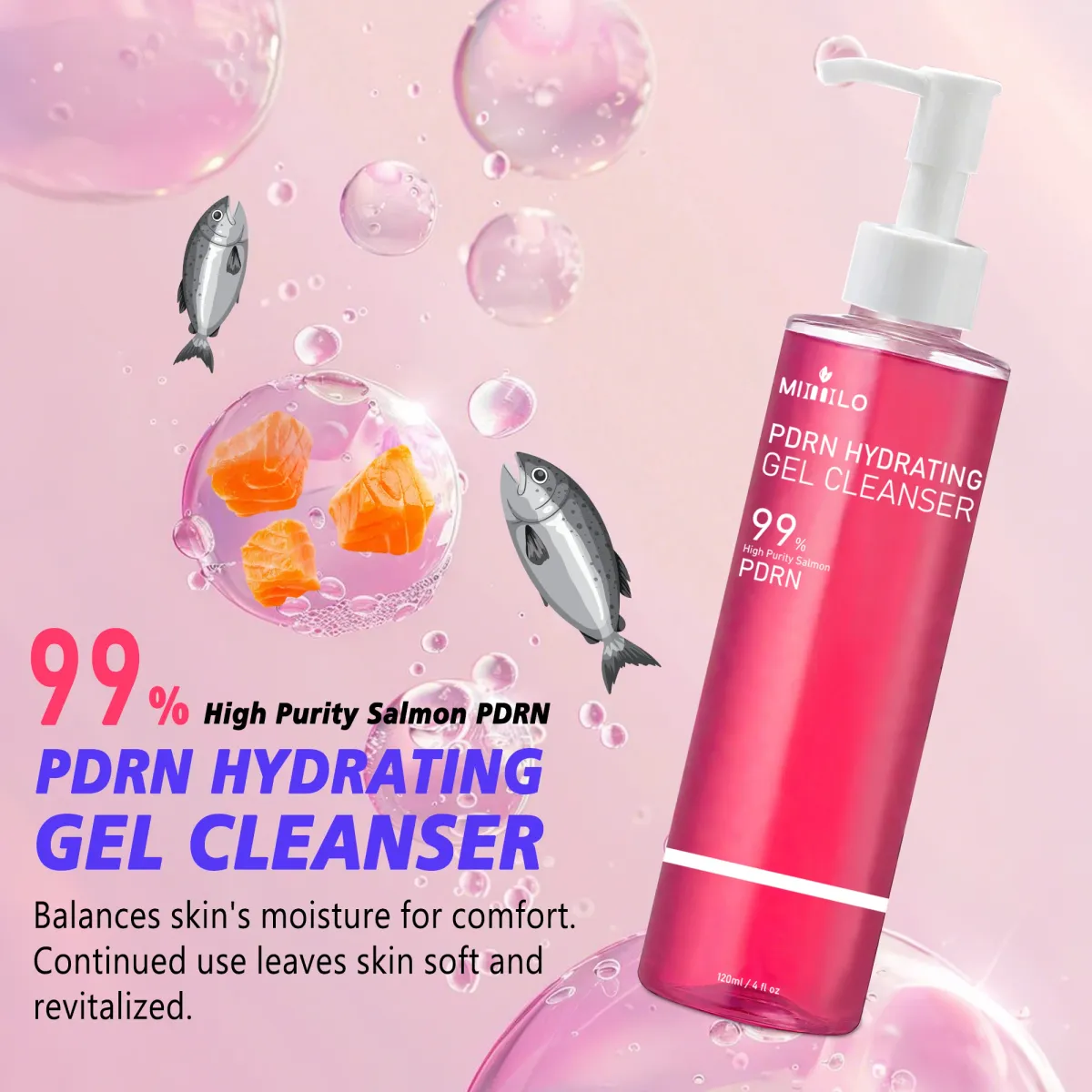 DNA PDRN Salmon Pink Foam Cleansing Gel 120ml - Deep Pore Cleanser for Oily Skin, Blackhead Removal, Gentle & Non-Irritating Formula for Radiant Skin showcase 2