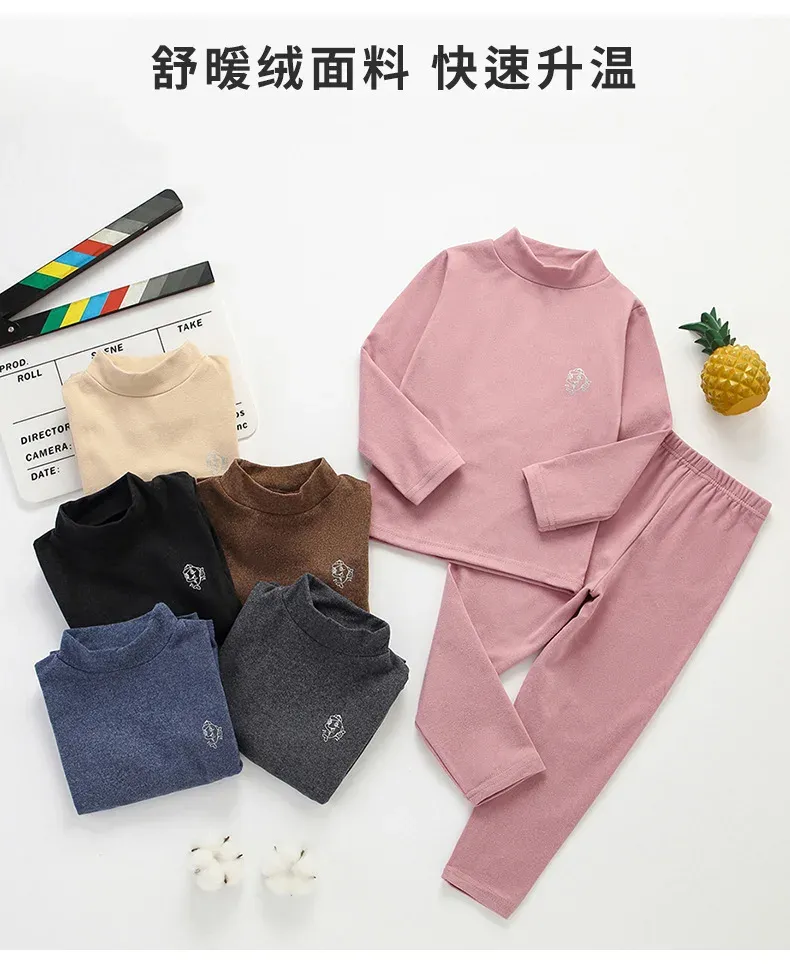 Kids Thermal Underwear Set for Boys & Girls - Thick, Soft, Warm Sleepwear for Autumn/Winter - Traceless Design for Comfort thumbnail 3