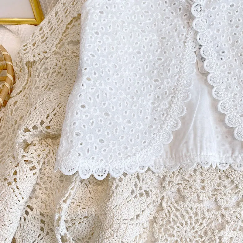 Girls Summer Hollow Lace T-Shirt & Shorts Set - Baby Casual Sleeveless Outfit for 2024 showcase 12