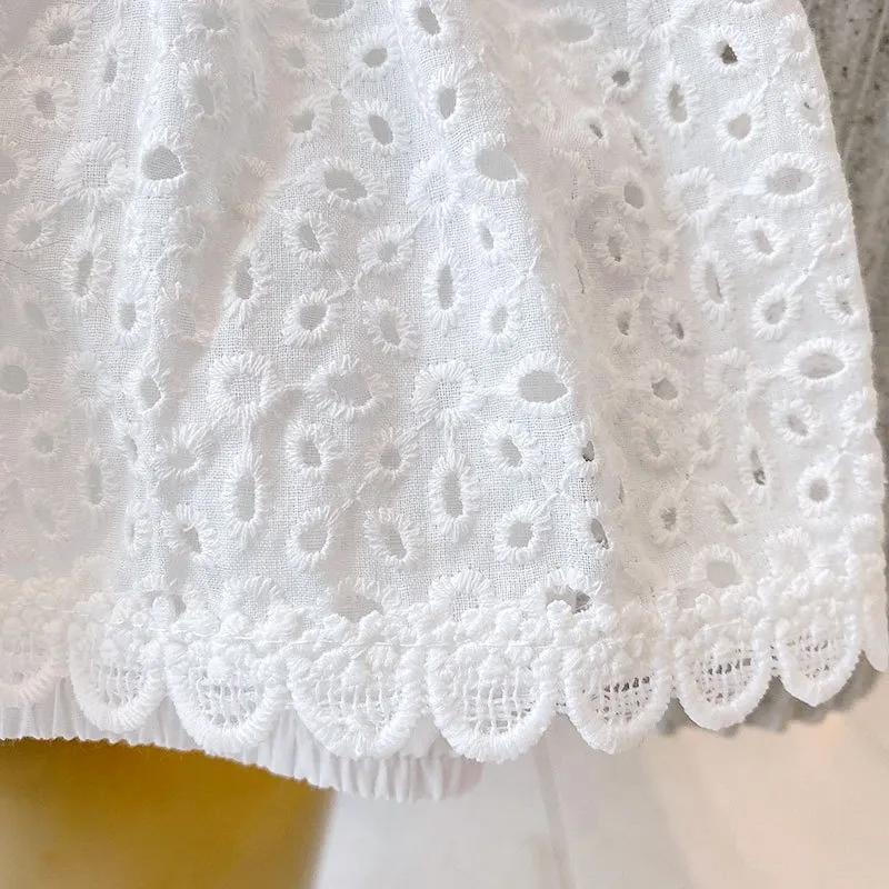 Girls Summer Hollow Lace T-Shirt & Shorts Set - Baby Casual Sleeveless Outfit for 2024 showcase 19