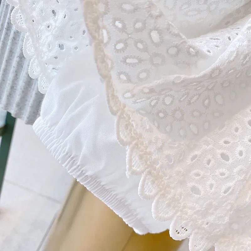 Girls Summer Hollow Lace T-Shirt & Shorts Set - Baby Casual Sleeveless Outfit for 2024 showcase 18