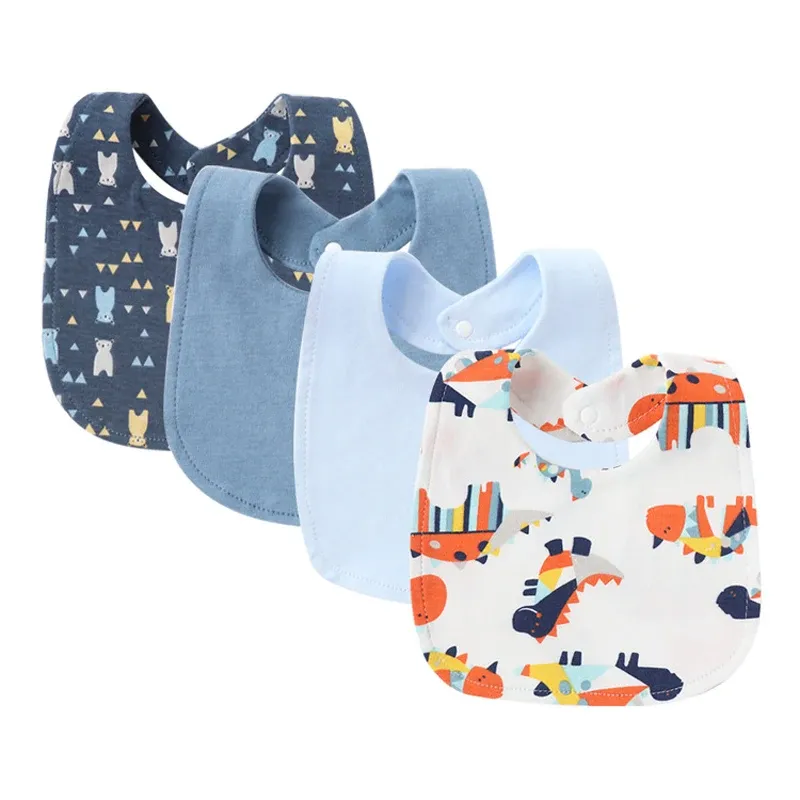 4Pcs Baby Bibs & Burp Cloths Set - Cartoon Cotton Newborn Saliva Towels for Girls & Boys, Infant Toddler Apron Accessories thumbnail 3
