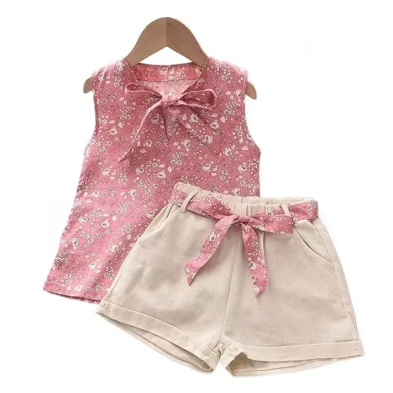 Summer Baby Girls Sleeveless Vest & Shorts Set - Toddler Fashion Tracksuit for 0-4 Years, Available in Pink & Blue thumbnail 1