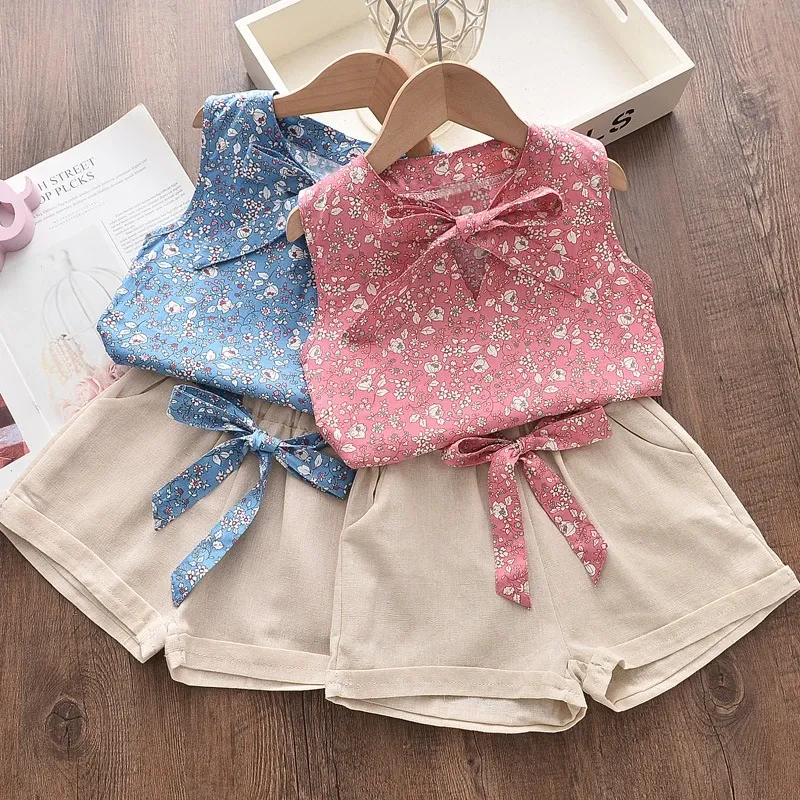 Summer Baby Girls Sleeveless Vest & Shorts Set - Toddler Fashion Tracksuit for 0-4 Years, Available in Pink & Blue thumbnail 2