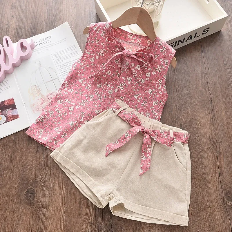 Summer Baby Girls Sleeveless Vest & Shorts Set - Toddler Fashion Tracksuit for 0-4 Years, Available in Pink & Blue thumbnail 4