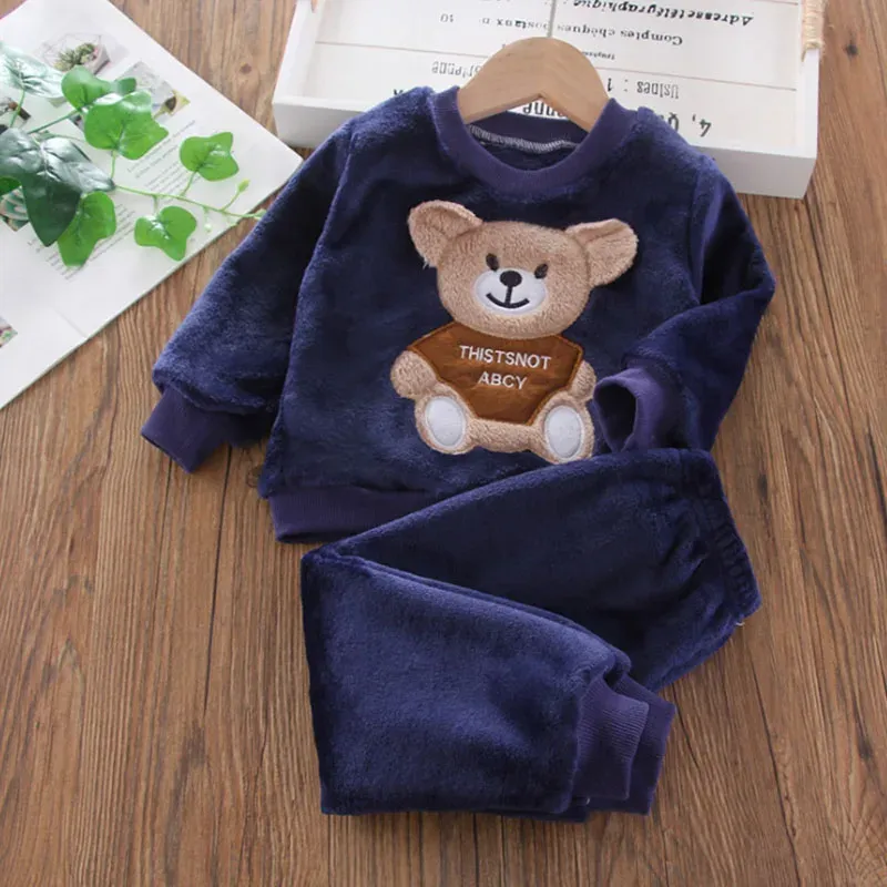 Winter Baby Girls Boys Flannel Fleece Homewear Sets, Cartoon Bear Pajamas for Kids, Autumn Fashion Sleepwear for Children thumbnail 5