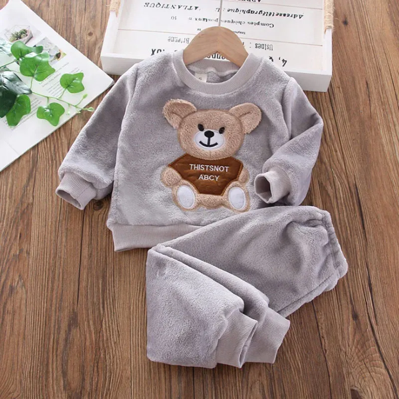 Winter Baby Girls Boys Flannel Fleece Homewear Sets, Cartoon Bear Pajamas for Kids, Autumn Fashion Sleepwear for Children thumbnail 6