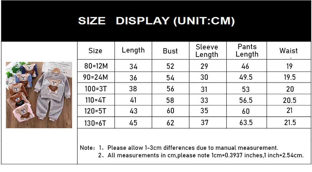 Winter Baby Girls Boys Flannel Fleece Homewear Sets, Cartoon Bear Pajamas for Kids, Autumn Fashion Sleepwear for Children showcase 3