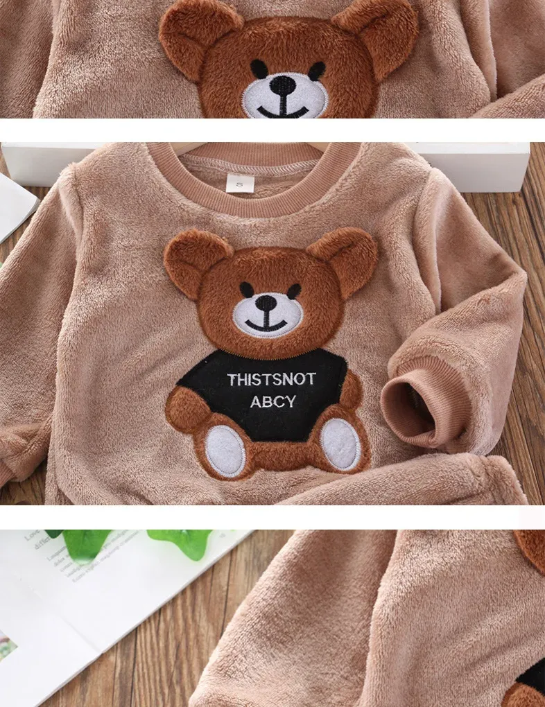Winter Baby Girls Boys Flannel Fleece Homewear Sets, Cartoon Bear Pajamas for Kids, Autumn Fashion Sleepwear for Children showcase 19