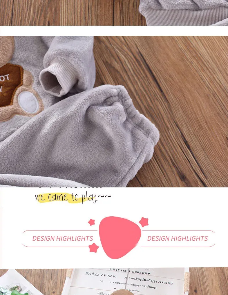 Winter Baby Girls Boys Flannel Fleece Homewear Sets, Cartoon Bear Pajamas for Kids, Autumn Fashion Sleepwear for Children showcase 13