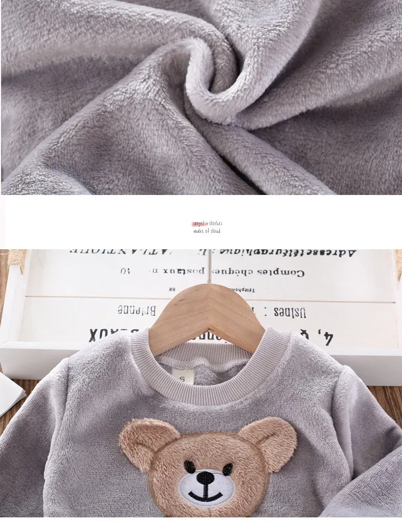 Winter Baby Girls Boys Flannel Fleece Homewear Sets, Cartoon Bear Pajamas for Kids, Autumn Fashion Sleepwear for Children showcase 11