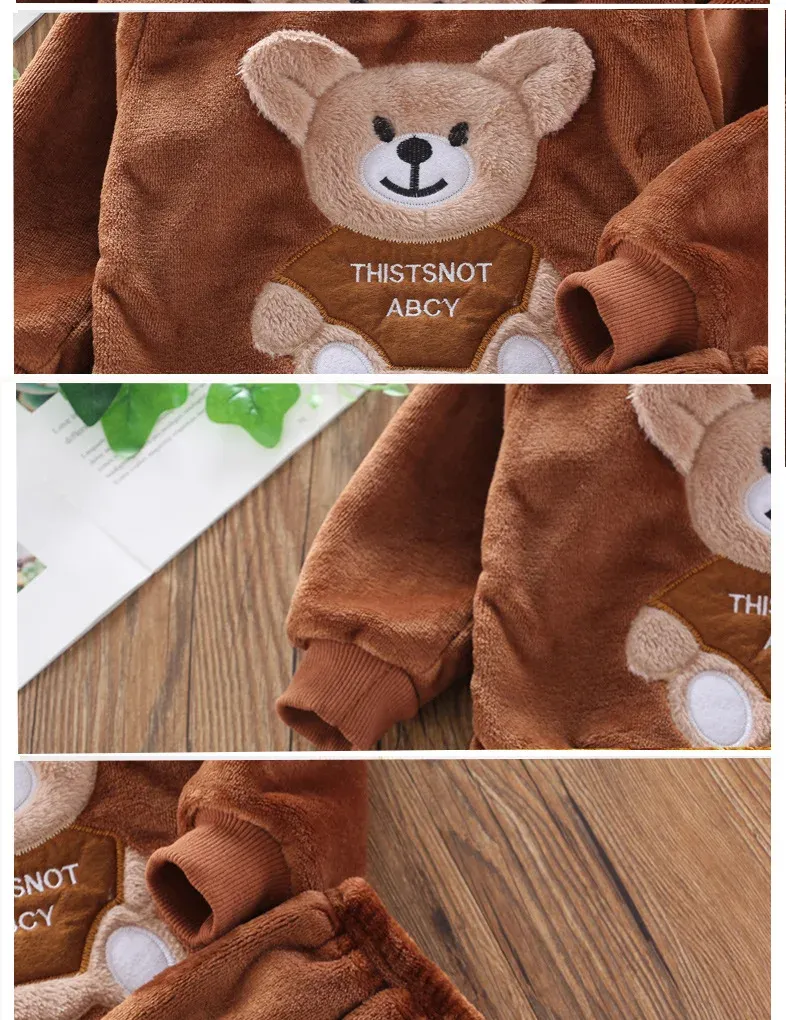 Winter Baby Girls Boys Flannel Fleece Homewear Sets, Cartoon Bear Pajamas for Kids, Autumn Fashion Sleepwear for Children showcase 6