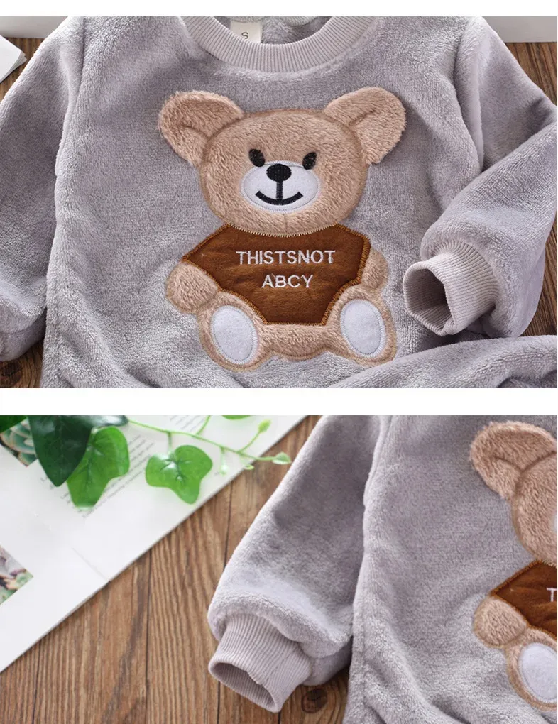 Winter Baby Girls Boys Flannel Fleece Homewear Sets, Cartoon Bear Pajamas for Kids, Autumn Fashion Sleepwear for Children showcase 12