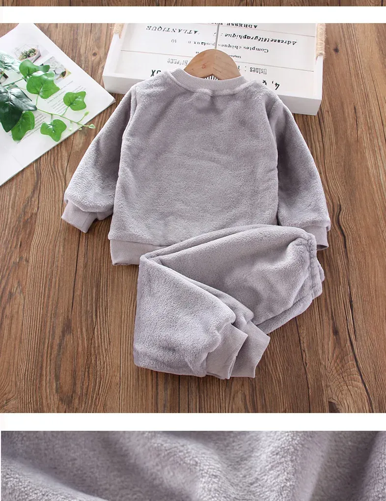 Winter Baby Girls Boys Flannel Fleece Homewear Sets, Cartoon Bear Pajamas for Kids, Autumn Fashion Sleepwear for Children showcase 10