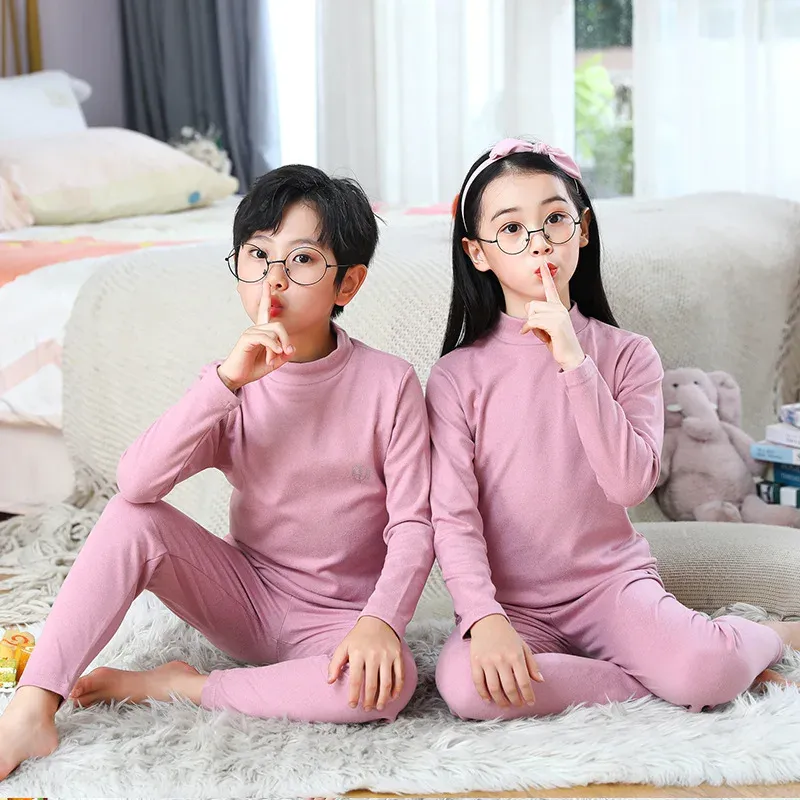 Kids Thermal Underwear Set for Girls & Boys, Autumn Winter Warm Pajamas, Candy Colors Sleepwear, Long Sleeve Tops & Pants for Ages 3-14 Years thumbnail 4