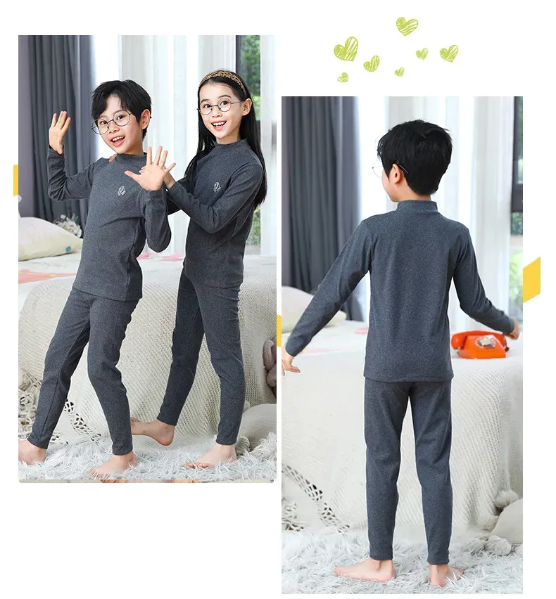 Kids Thermal Underwear Set for Girls & Boys, Autumn Winter Warm Pajamas, Candy Colors Sleepwear, Long Sleeve Tops & Pants for Ages 3-14 Years thumbnail 6