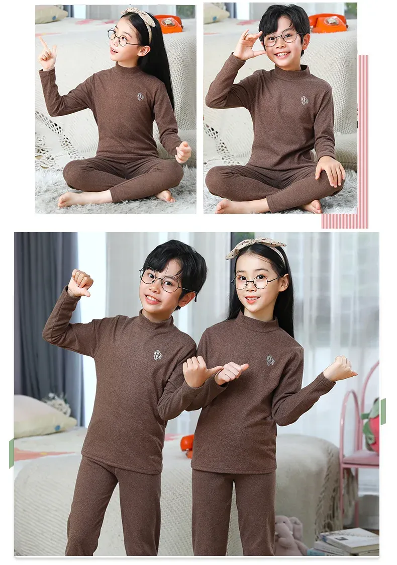Kids Thermal Underwear Set for Girls & Boys, Autumn Winter Warm Pajamas, Candy Colors Sleepwear, Long Sleeve Tops & Pants for Ages 3-14 Years showcase 11