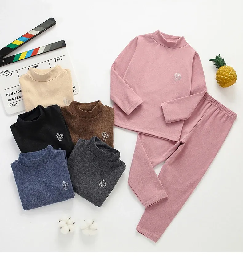 Kids Thermal Underwear Set for Girls & Boys, Autumn Winter Warm Pajamas, Candy Colors Sleepwear, Long Sleeve Tops & Pants for Ages 3-14 Years showcase 19