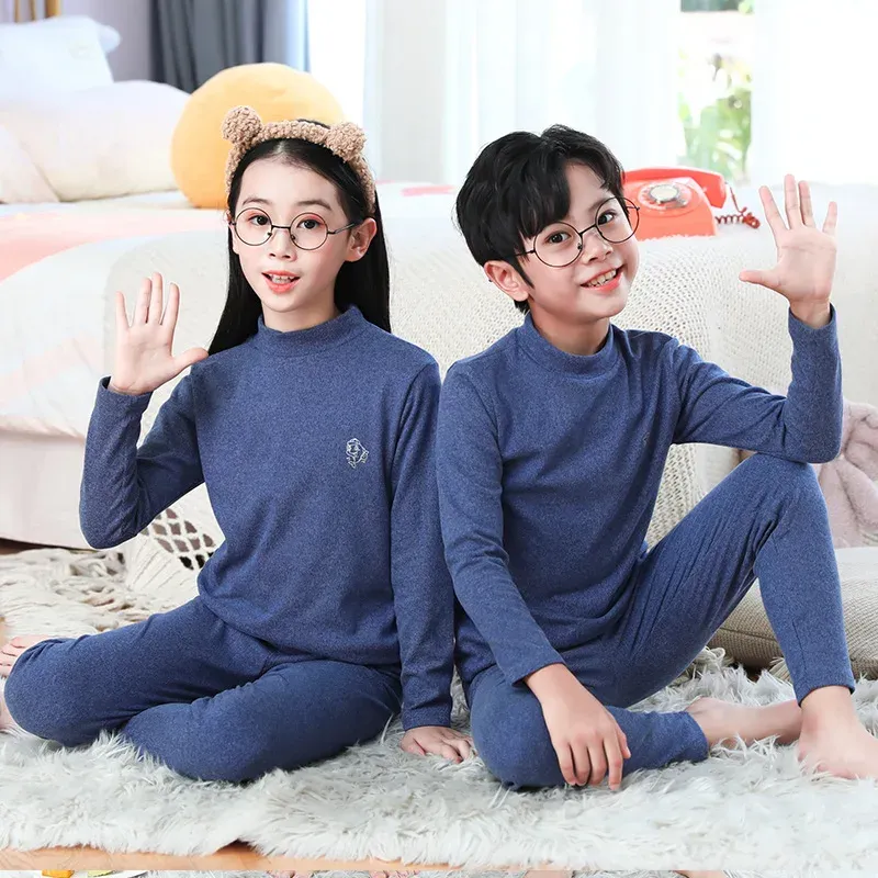 Kids Thermal Underwear Set for Girls & Boys, Autumn Winter Warm Pajamas, Candy Colors Sleepwear, Long Sleeve Tops & Pants for Ages 3-14 Years showcase 7