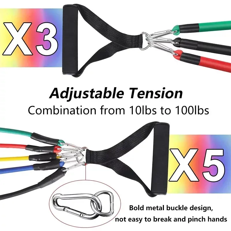 11pcs Resistance Bands Set with Pull Rope, Ankle Straps, Chest Expander for Portable Home Fitness, Yoga, Strength Training, Full Body Workout Equipment for Men & Women showcase 7