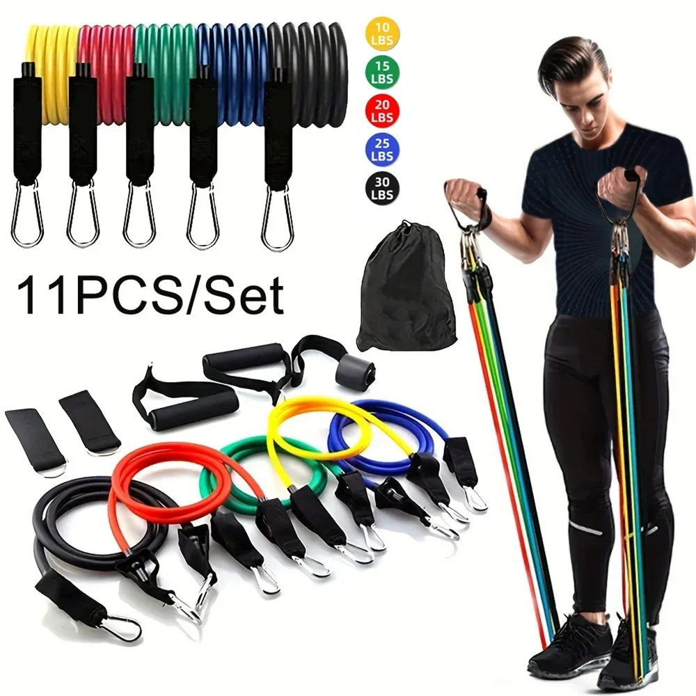 11-Piece Resistance Band Set for Full Body Workout: Portable Pull Rope, Ankle Strap, Chest Expander for Men & Women Fitness