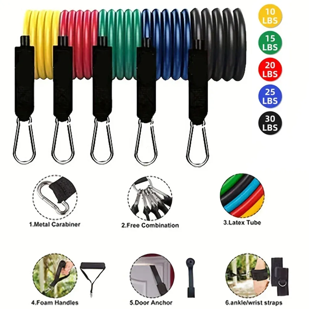 11-Piece Resistance Band Set for Full Body Workout: Portable Pull Rope, Ankle Strap, Chest Expander for Men & Women Fitness thumbnail 2