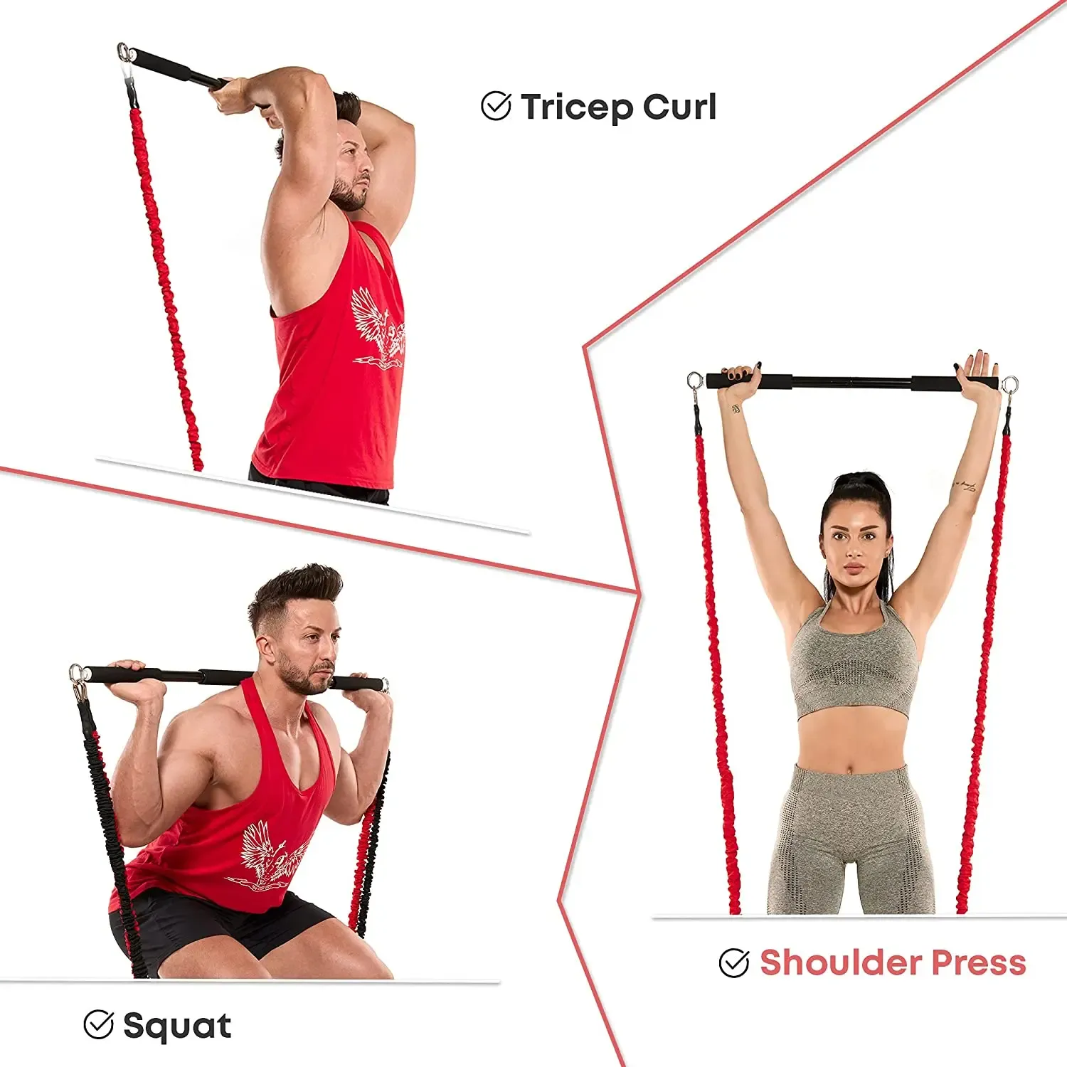 Portable Workout Bar with Resistance Bands Set - Full Body Home Gym Equipment for Pilates, Yoga, Strength Training, Bicep Curls, Squats, and More thumbnail 6