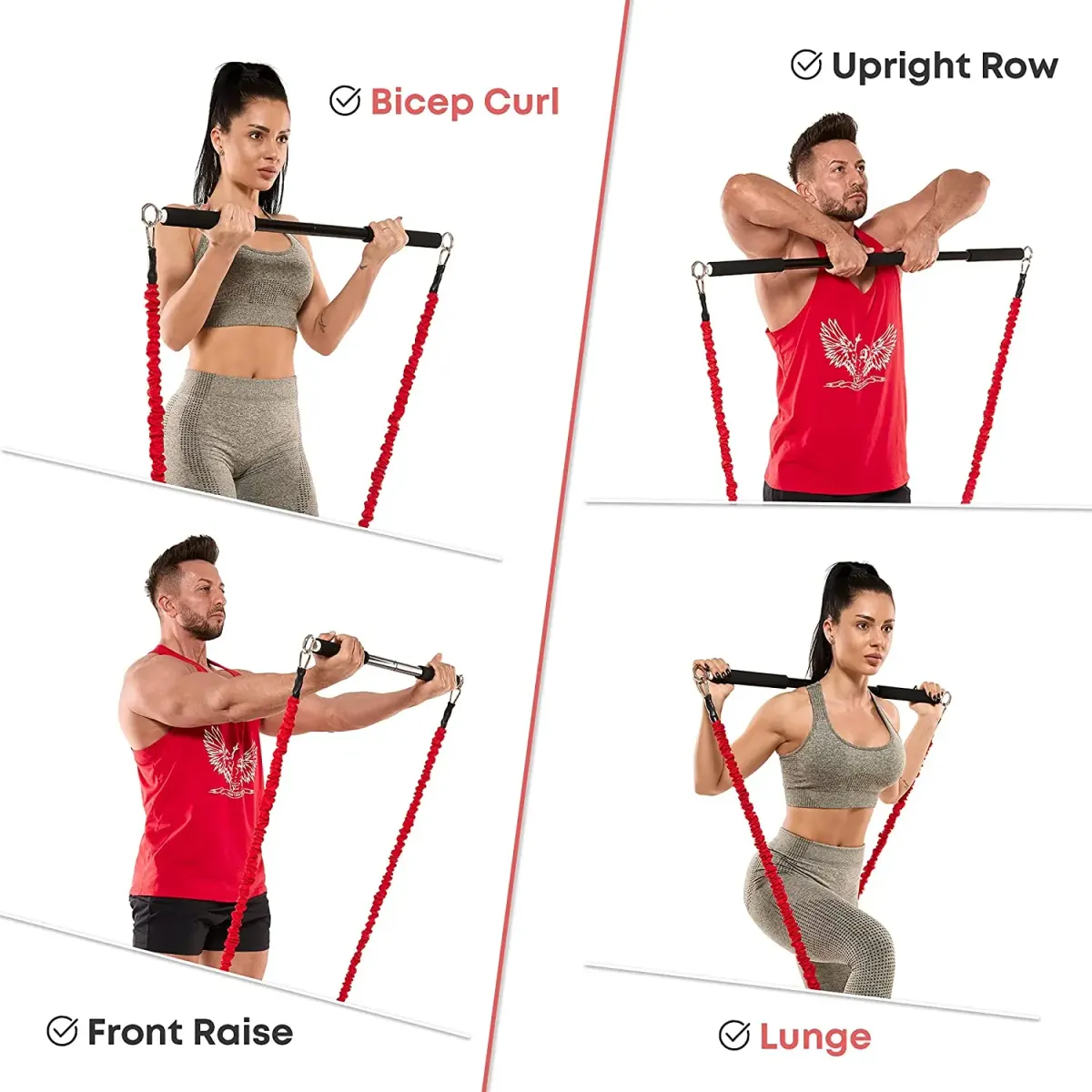 Portable Workout Bar with Resistance Bands Set - Full Body Home Gym Equipment for Pilates, Yoga, Strength Training, Bicep Curls, Squats, and More showcase 7