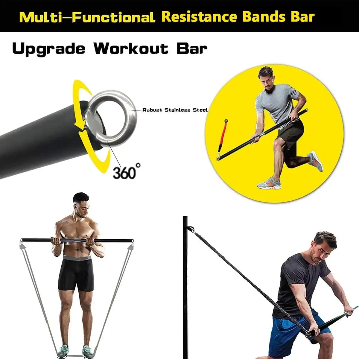 Portable Workout Bar with Resistance Bands Set - Full Body Home Gym Equipment for Pilates, Yoga, Strength Training, Bicep Curls, Squats, and More showcase 3