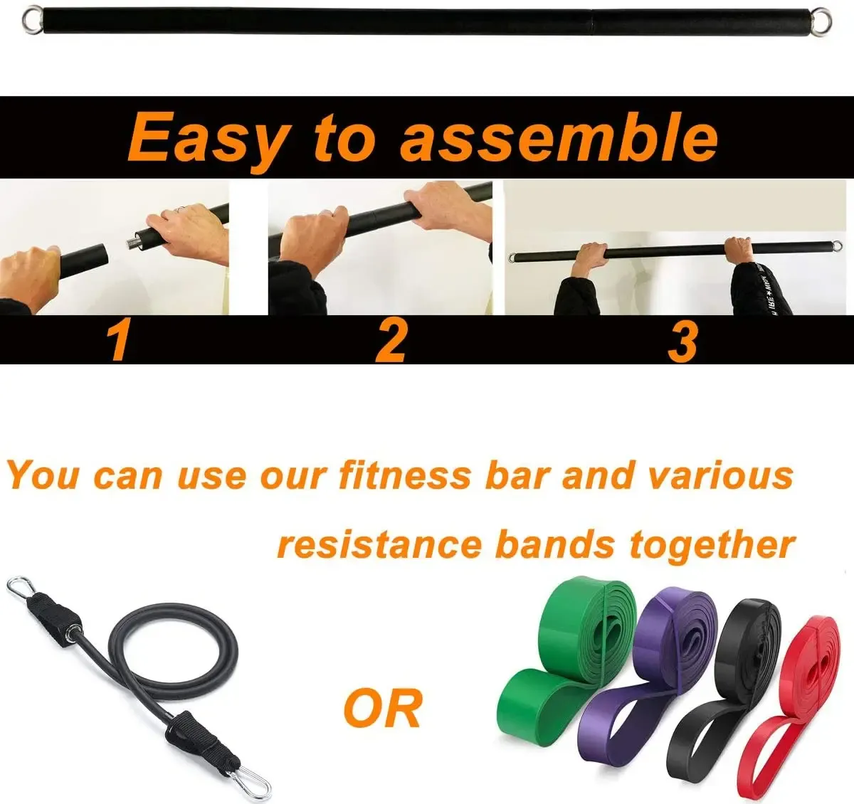 Portable Workout Bar with Resistance Bands Set - Full Body Home Gym Equipment for Pilates, Yoga, Strength Training, Bicep Curls, Squats, and More showcase 4