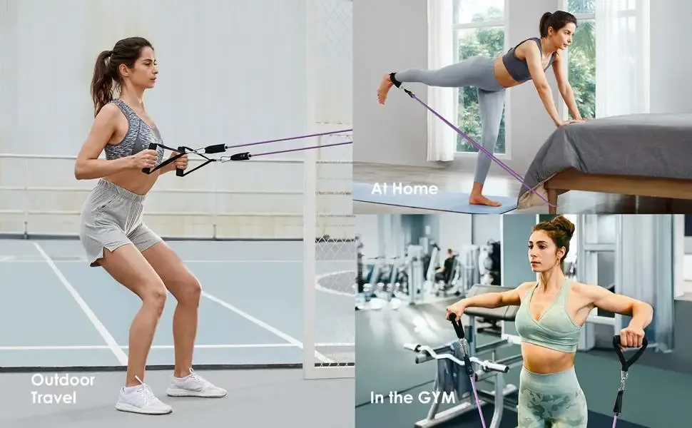 Portable Workout Bar with Resistance Bands Set - Full Body Home Gym Equipment for Pilates, Yoga, Strength Training, Bicep Curls, Squats, and More showcase 47