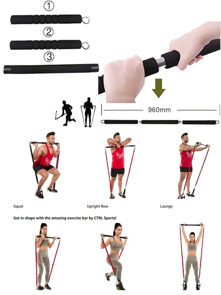 Portable Workout Bar with Resistance Bands Set - Full Body Home Gym Equipment for Pilates, Yoga, Strength Training, Bicep Curls, Squats, and More showcase 8