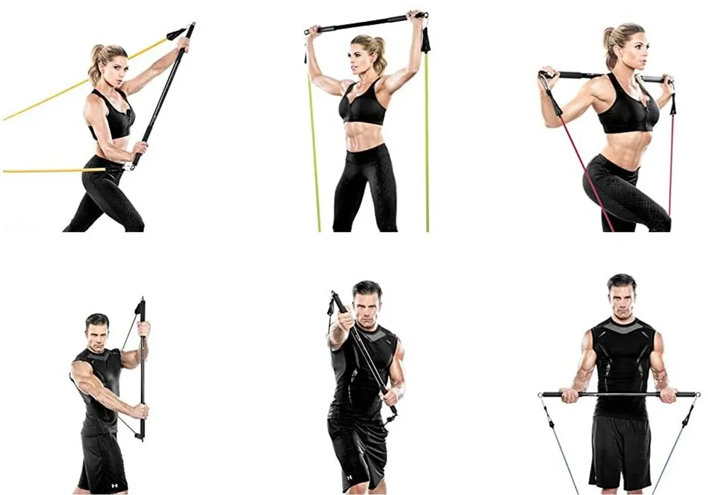 Portable Workout Bar with Resistance Bands Set - Full Body Home Gym Equipment for Pilates, Yoga, Strength Training, Bicep Curls, Squats, and More showcase 9