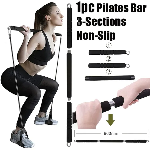 Portable Workout Bar with Resistance Bands Set - Full Body Home Gym Equipment for Pilates, Yoga, Strength Training, Bicep Curls, Squats, and More showcase 1
