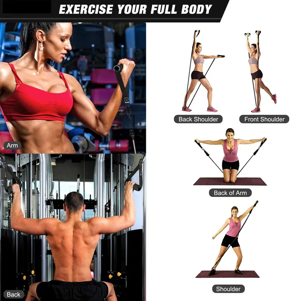 Portable Workout Bar with Resistance Bands Set - Full Body Home Gym Equipment for Pilates, Yoga, Strength Training, Bicep Curls, Squats, and More showcase 25
