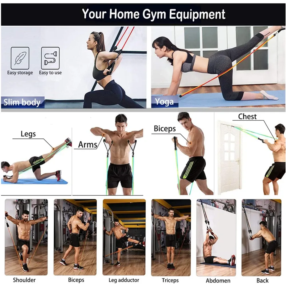Portable Workout Bar with Resistance Bands Set - Full Body Home Gym Equipment for Pilates, Yoga, Strength Training, Bicep Curls, Squats, and More showcase 26