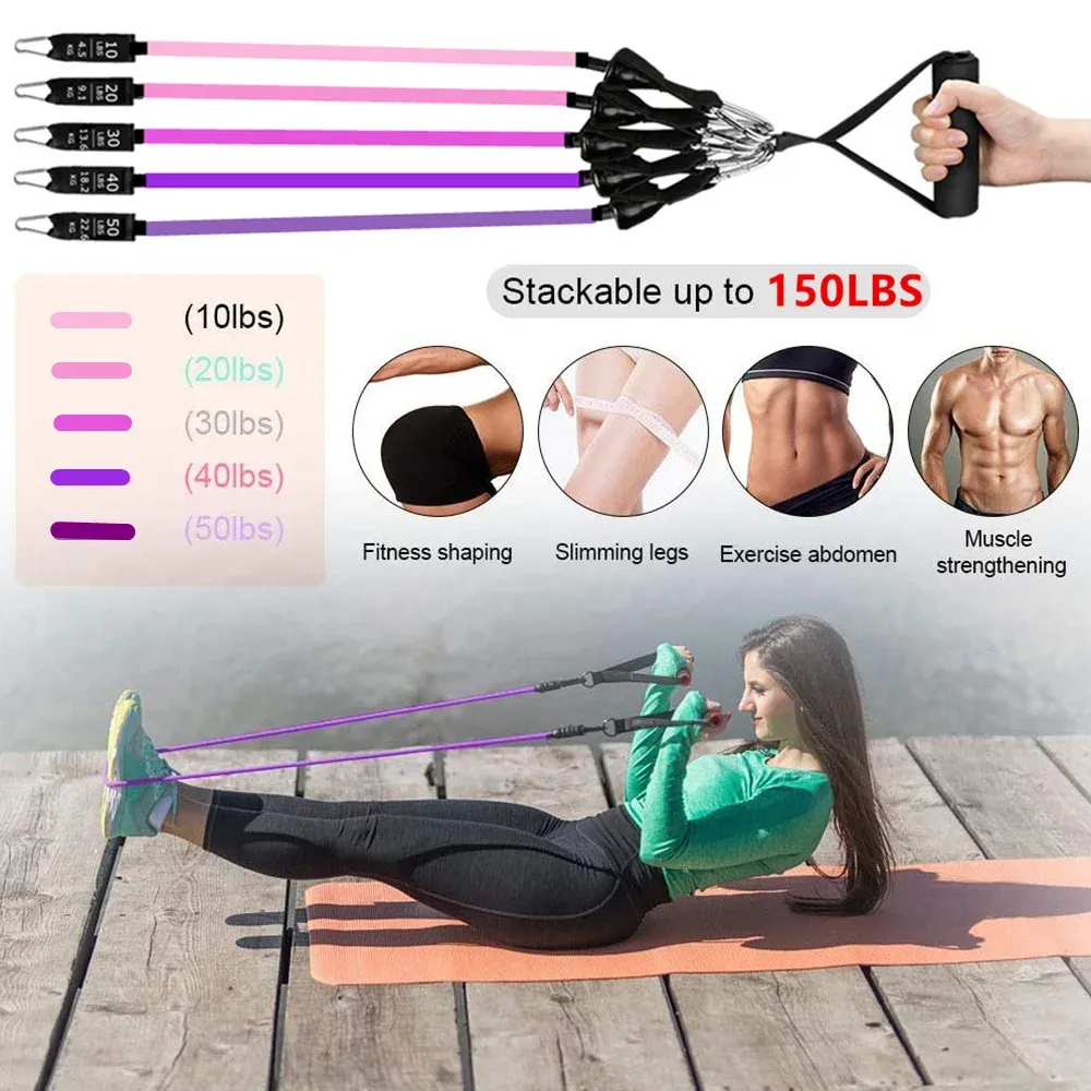 Portable Workout Bar with Resistance Bands Set - Full Body Home Gym Equipment for Pilates, Yoga, Strength Training, Bicep Curls, Squats, and More showcase 42
