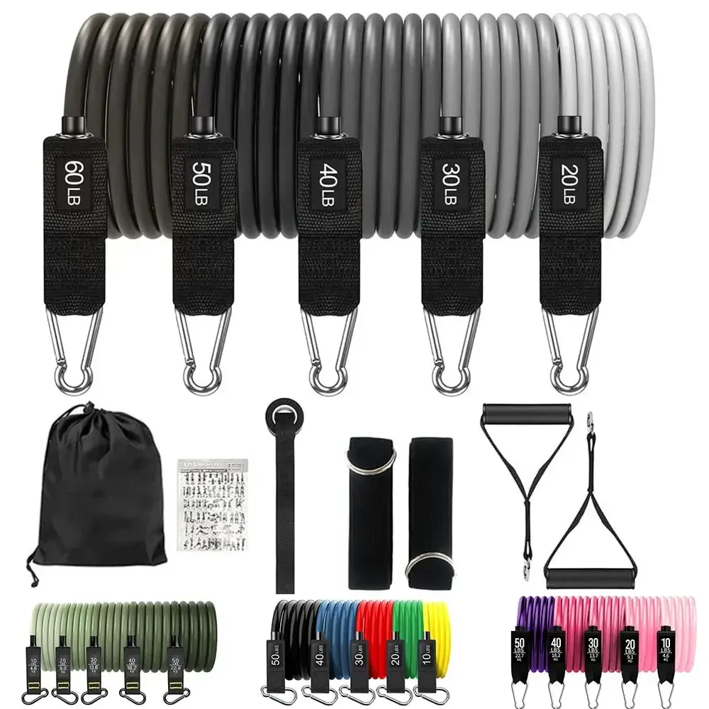 Professional Resistance Bands Set for Men & Women - 5pc Latex Tube Workout Bands with Handles, Door Anchor, Travel Pouch for Home Gym, Strength Training, Fitness, Yoga, Pilates