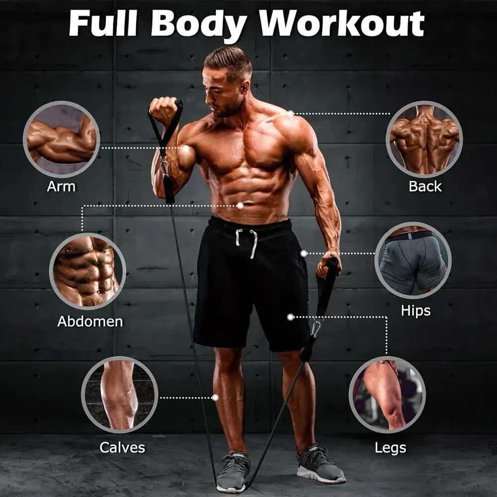 Professional Resistance Bands Set for Men & Women - 5pc Latex Tube Workout Bands with Handles, Door Anchor, Travel Pouch for Home Gym, Strength Training, Fitness, Yoga, Pilates thumbnail 4