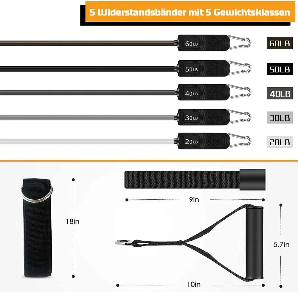 Professional Resistance Bands Set for Men & Women - 5pc Latex Tube Workout Bands with Handles, Door Anchor, Travel Pouch for Home Gym, Strength Training, Fitness, Yoga, Pilates showcase 2