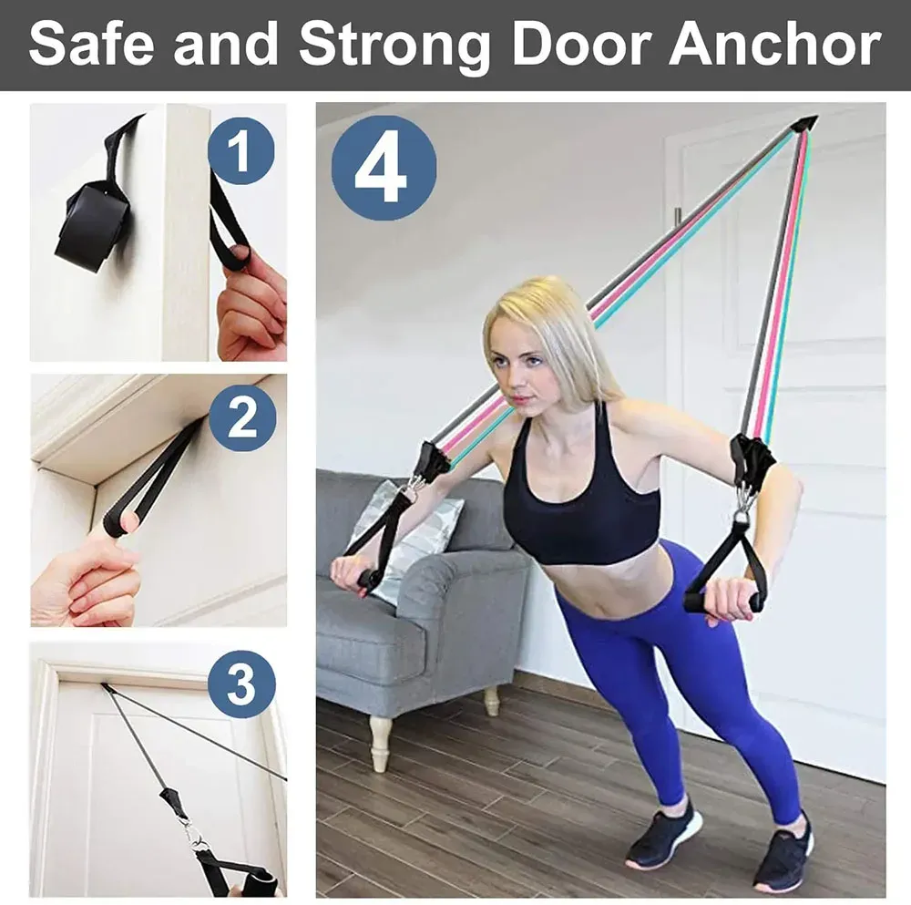Professional Resistance Bands Set for Men & Women - 5pc Latex Tube Workout Bands with Handles, Door Anchor, Travel Pouch for Home Gym, Strength Training, Fitness, Yoga, Pilates showcase 9