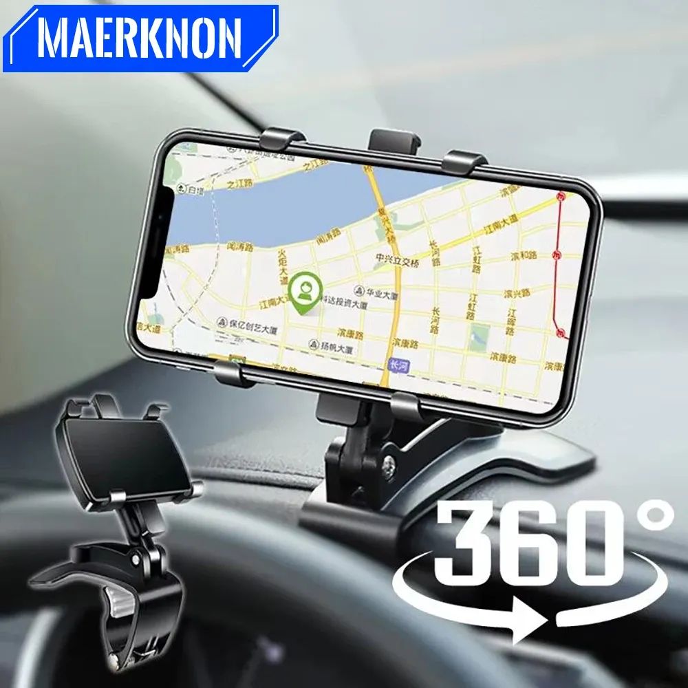 360° Rotating Universal Dashboard Car Phone Holder Mount for iPhone Samsung Xiaomi - Portable GPS Navigation Stand with Silicone Protection